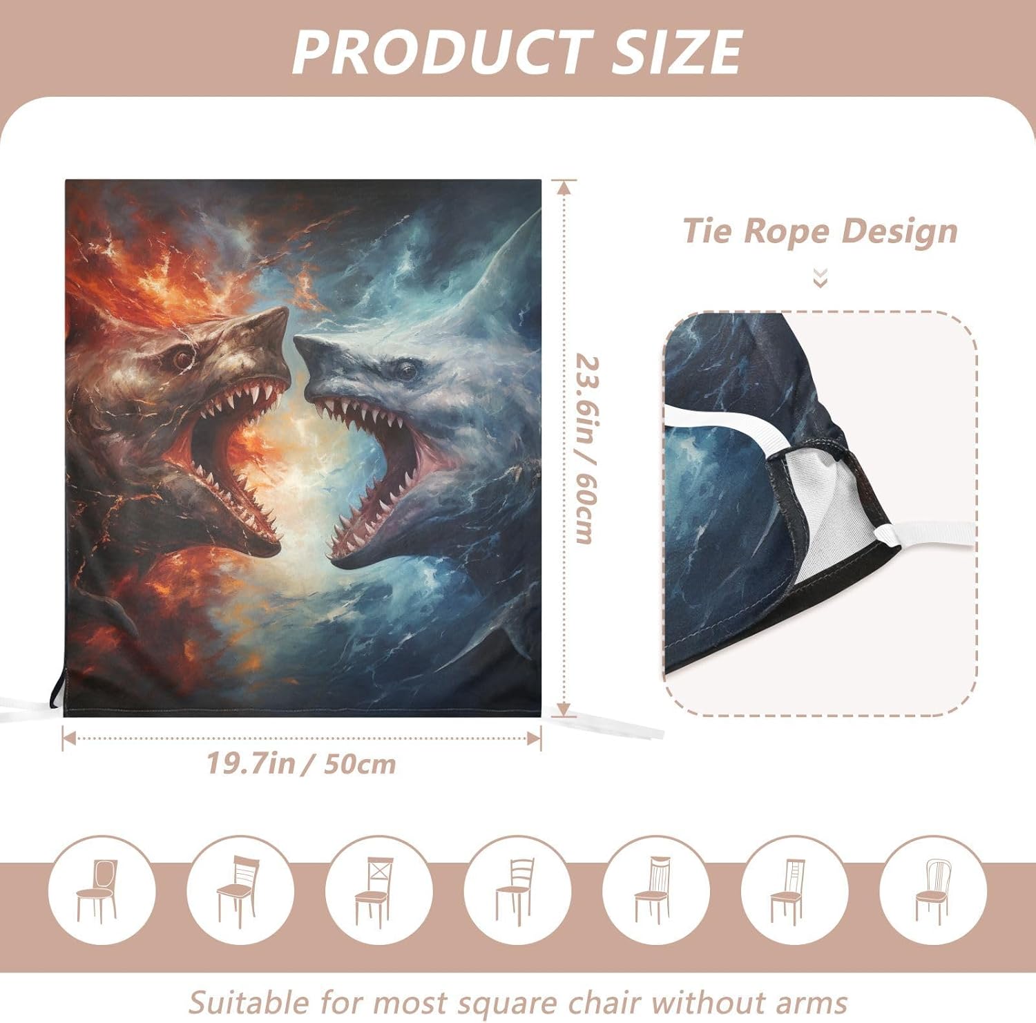 ALAZA Sharks in The Fire and Water Chair Back Cover Set of 6, Washable Reusable Removable Chair Slipcovers Decorative Chair Cover for Home Kitchen Wedding Party