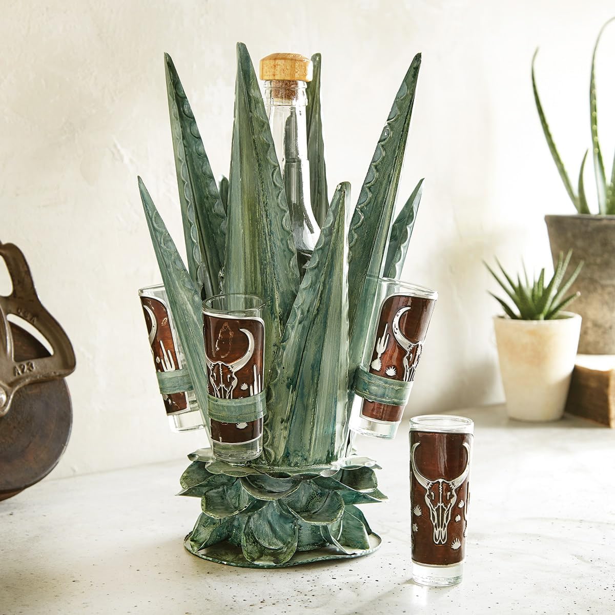 Set de Tequila Azul Agave con Vasos Longhorn - Botella y 4 Vasos