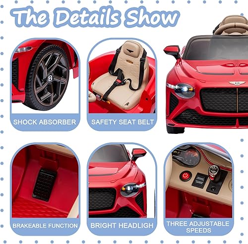 Miniatura 3 de 12V Licensed Bentley Mulsanne Ride on Car, Kids Battery Powered Electric Vehicle Toy wParent Remote Control, 3 Speeds,USB, MP3, Bluetooth, LED