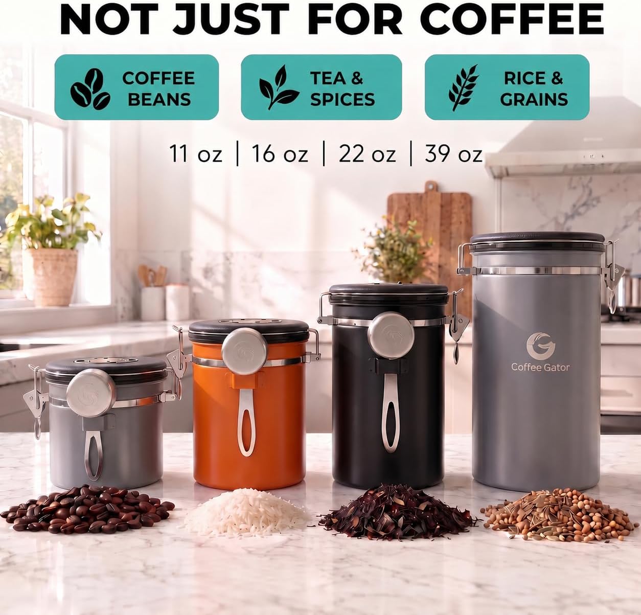 Coffee Gator Coffee Canister, 39oz Large Airtight Stainless Steel Container image 5