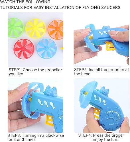 Miniatura 7 de 12 piezas de juguetes para gatos voladores, lanzador de platillos para interiores, juguetes de disco para entrenamiento con hélices coloridas