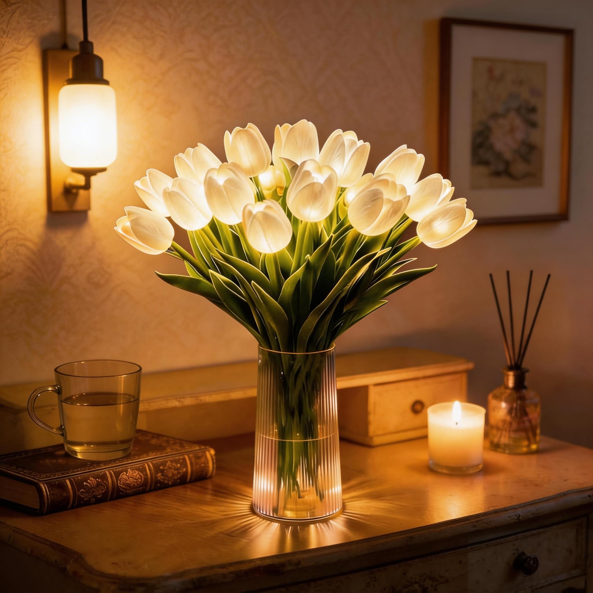 ByteCraft Radiant Romantic Tulip Light, 15 PCS Twinkling Tulips Led Night Light that Never Fade, Flower Shaped Ambient Night Lamp for Bedroom Bedside Decor, Gift for Mother's Day