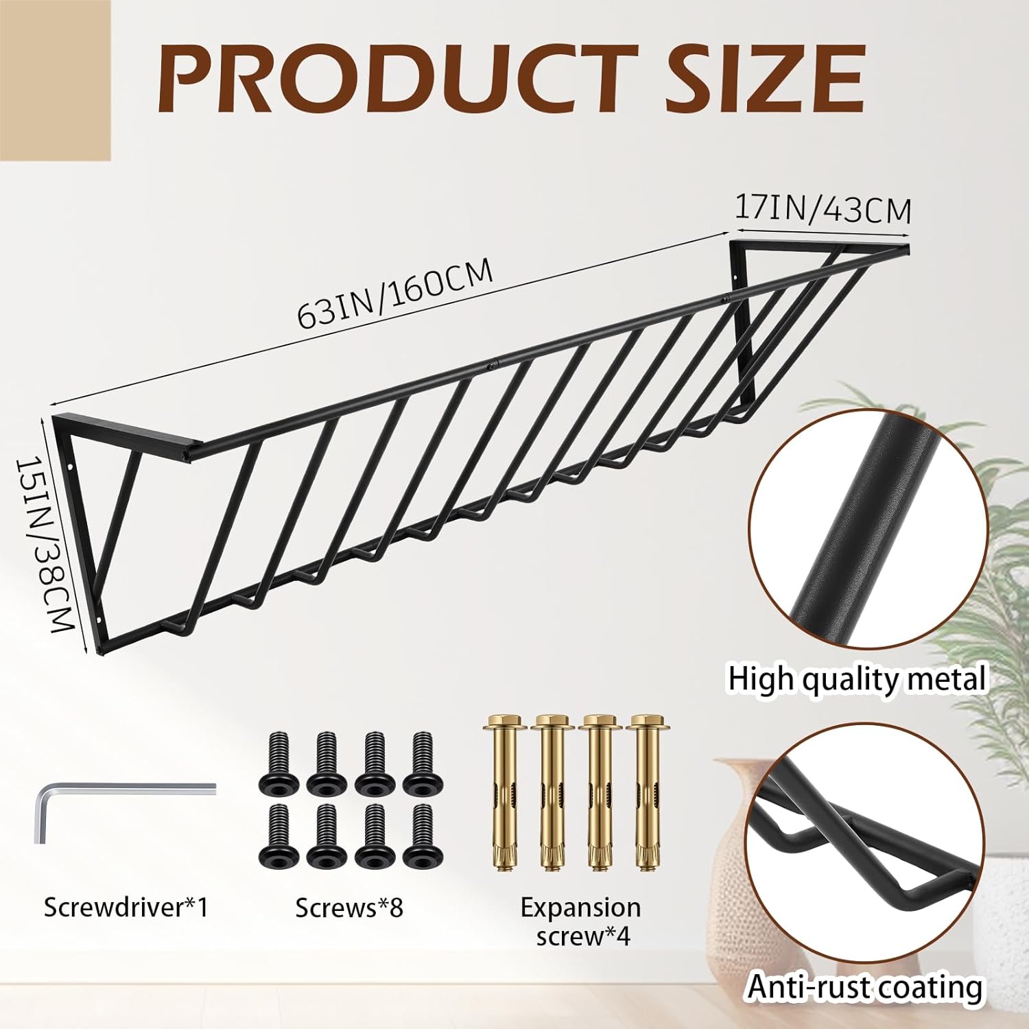 Maxdot Extra Large 63" Long Blanket Holder Wall Mounted, Metal Blanket Rack Huge Capacity Stuffed Animal Storage Space-Saving Towel Rack for Living Room Bedroom, Entryway, or Laundry Room 63 Inches