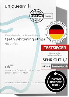 Uniquesmile Zahnaufhellung Whitening Strips - Testsieger 2024-100 Tage risikofrei testen - frei von Peroxid - innovative Formel mit natürlichen Inhaltsstoffen (Sparset 40 Stück)
