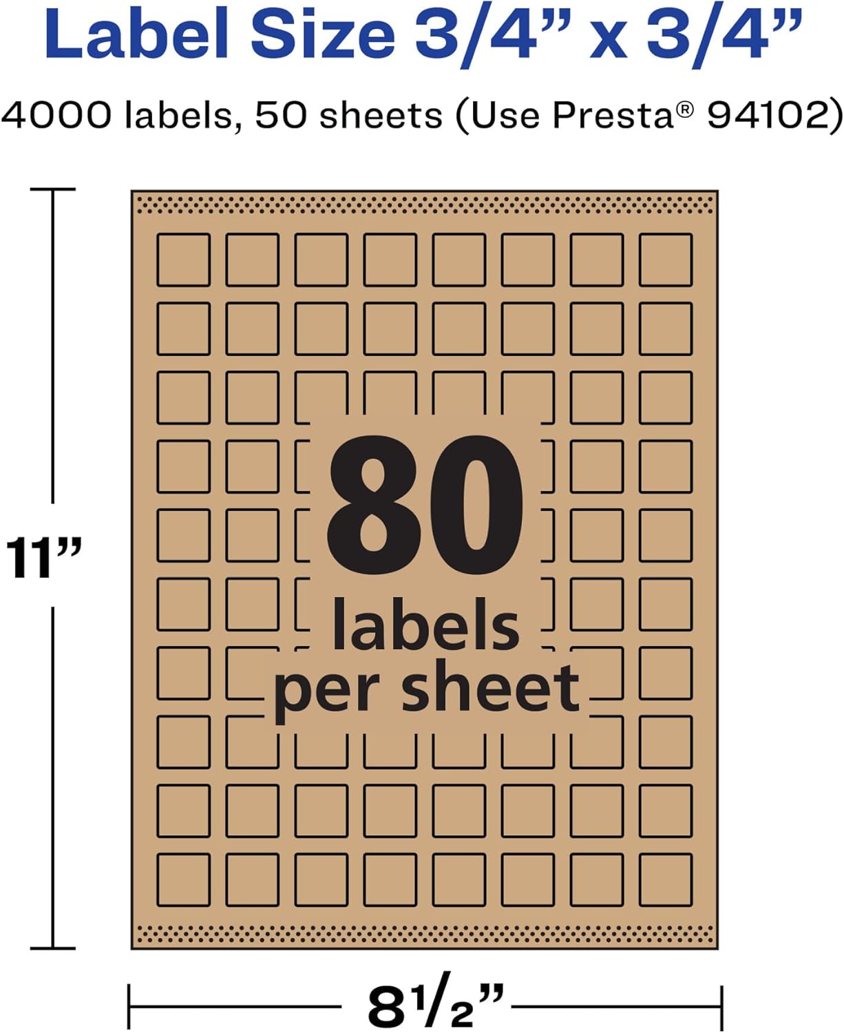 Avery Kraft Brown Square Labels, Sure Feed Technology, 3/4" x 3/4", 4,000 Kraft Brown Labels, Print-to-The-Edge, Laser/Inkjet Printable