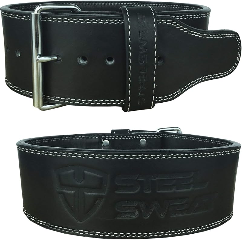 Cinturón de levantamiento de pesas para levantamiento de pesas, 4 pulgadas de ancho por 10 mm de grosor, cinturón de levantamiento de pesas ajustable de una sola punta, cuero de alta calidad, BOLT negro grande