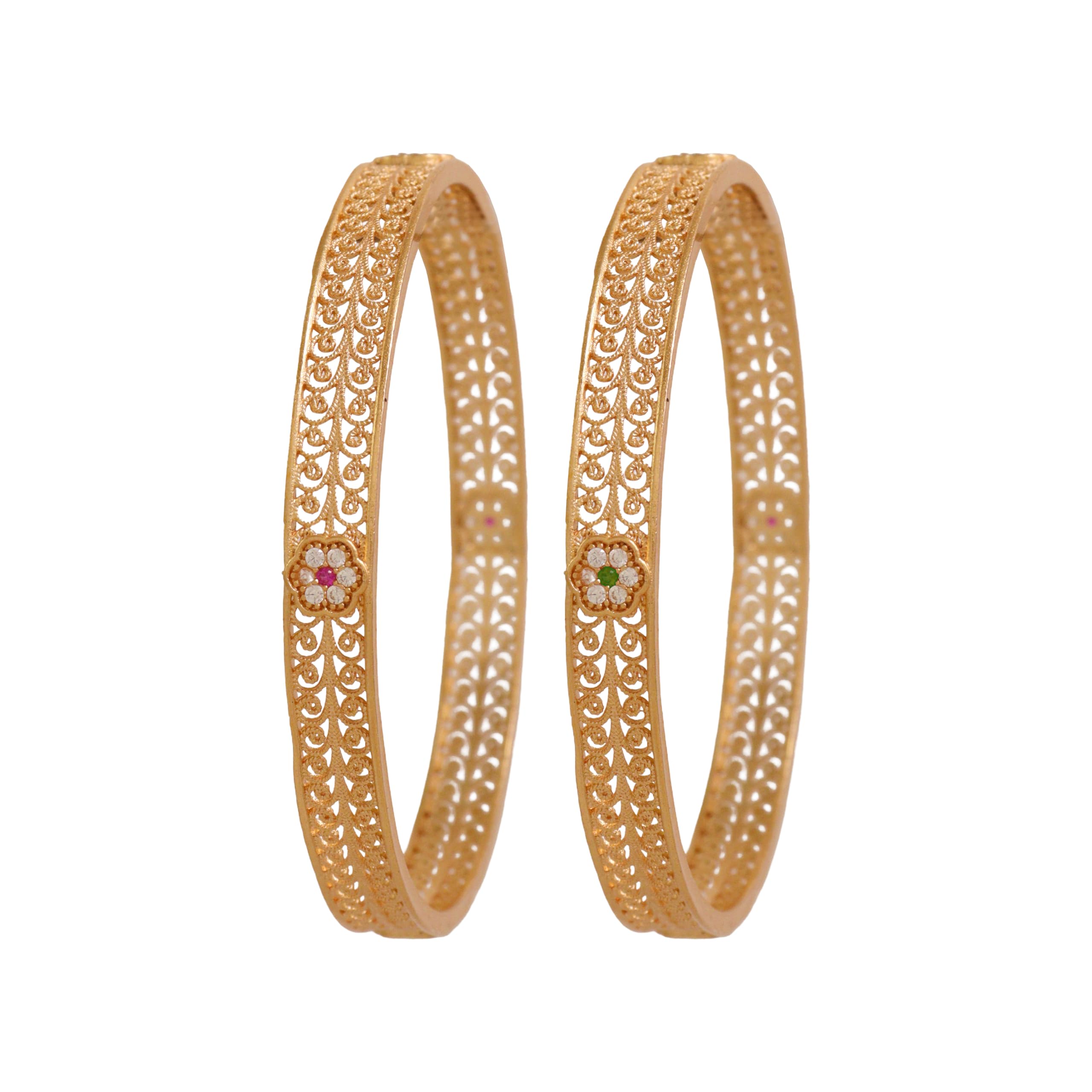 One Gram Gold Plated Traditional American Diamond Stone Bangles for Women and Girls (4049)-image-3