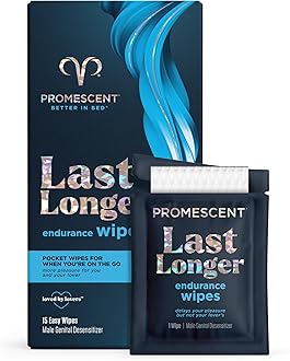 Promescent Delay Wipes Sexual Enhancer for Men to Last Longer in Bed, Extended Climax Control with Benzocaine for Male Genital Desensitizing - Increase Duration, Performance, and Stamina (15 Count)