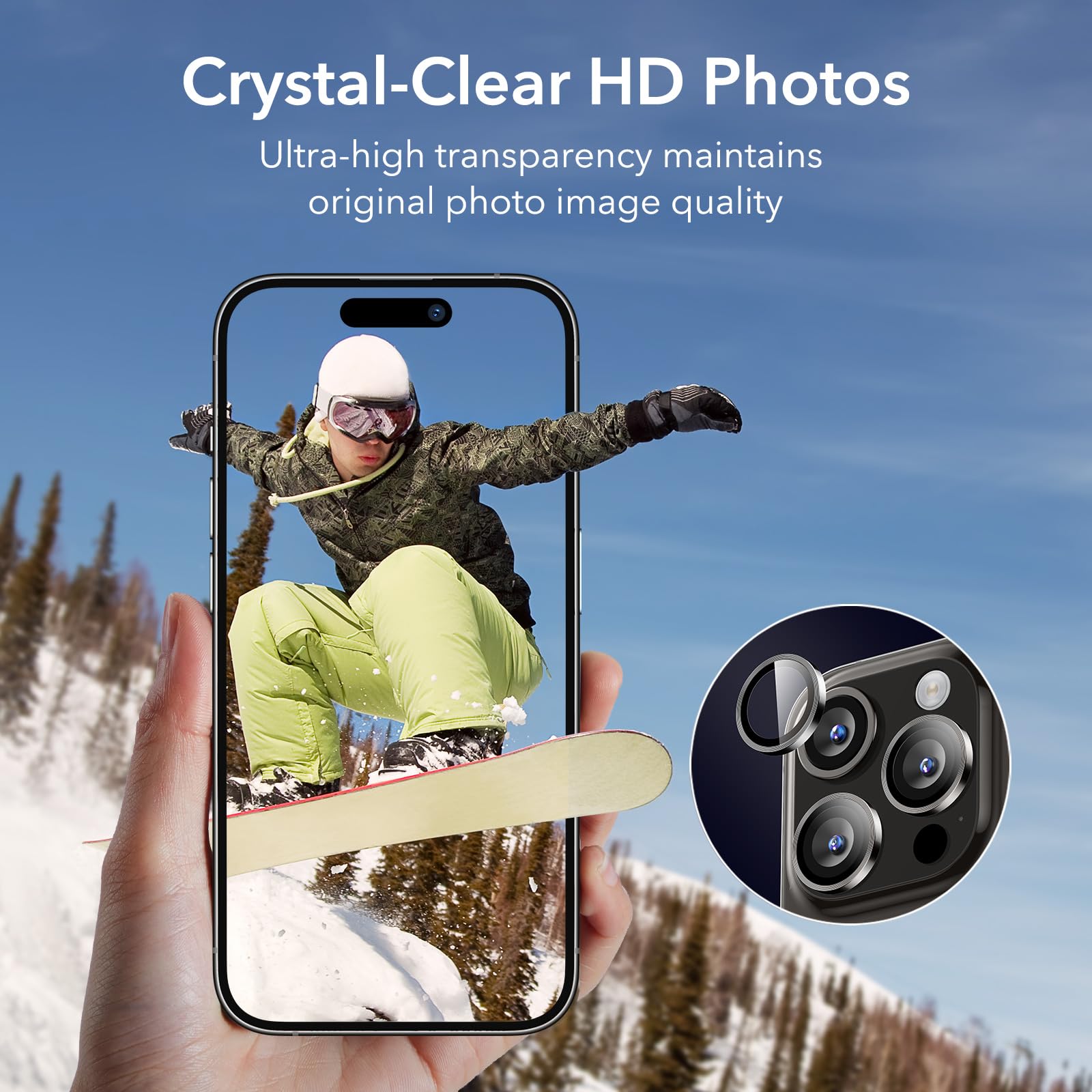 ESR Ochrona aparatu iPhone 15 Pro Max/15 Pro/14 Pro Max/14 Pro, Armorite pojedyncze folie ochronne na soczewki, odporne na zarysowania, ultracienkie szkło hartowane z aluminiową krawędzią, seria