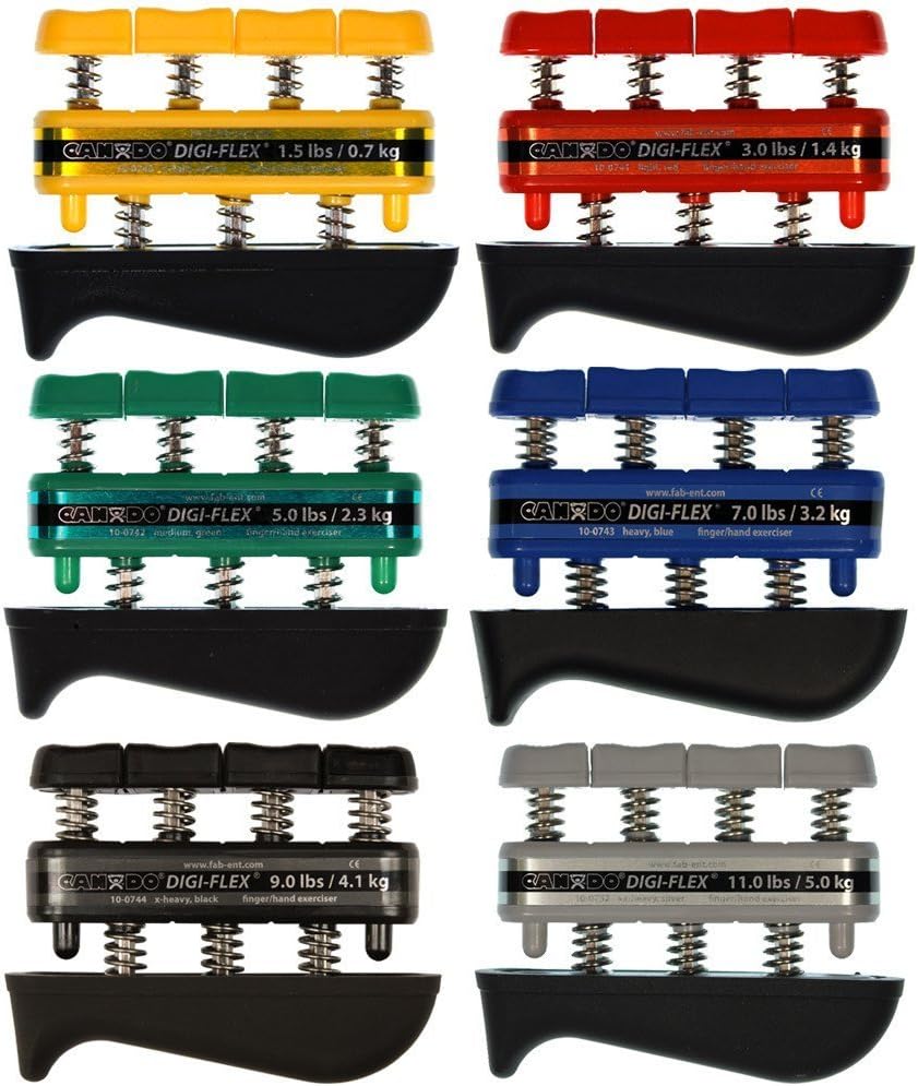 Digi-Flex Hand Exercisers Combo - Set of 6, 1.5 lb / 3 lb / 5 lb / 7 lb / 9 lb / 11 lb, Yellow/Red/Green/Blue/Black/Silv