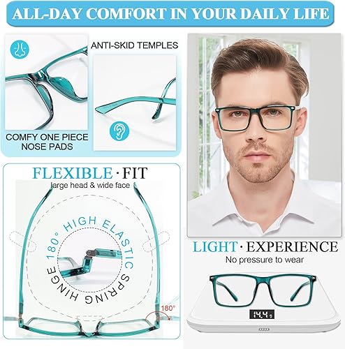 Miniatura 4 de MARE AZZURO Anteojos de lectura cuadrados grandes para hombre, ligeros y flexibles, 1.0 1.25 1.5 1.75 2.0 2.25 2.5 2.75 3.0 3.5