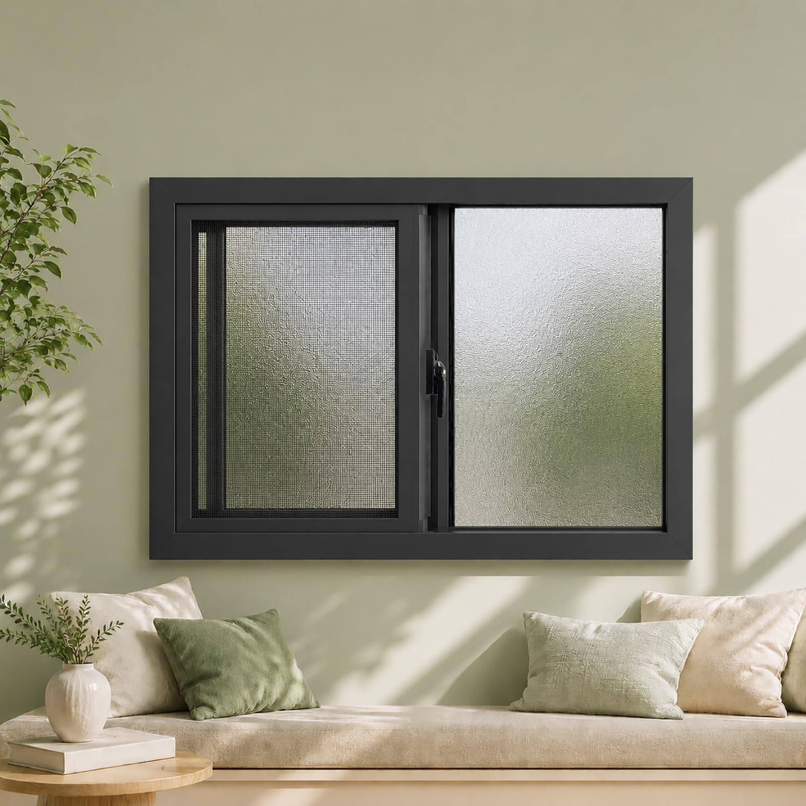 Lygxkrvu Dark Gray Basement Sliding Casement Window, Aluminum Alloy With Screen Frosted Tempered Glass Replacement For Shed Bathroom Rv Kitchen(,H*W24*32In)