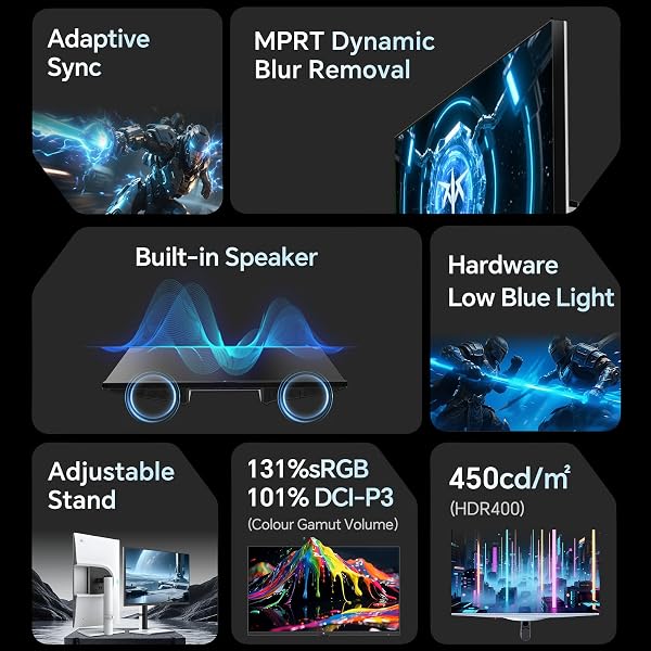 KTC KTC Gaming Monitor 27 Inch | 2K@200Hz (OC 210Hz) | Built-in Speakers | Fast IPS Panel | 1ms Response Time (MPRT) | 450 cd/㎡ Brightness, HDR400 | Adaptive Sync | 131% sRGB, 97% DCI-P3, ΔE<2 | White in use
