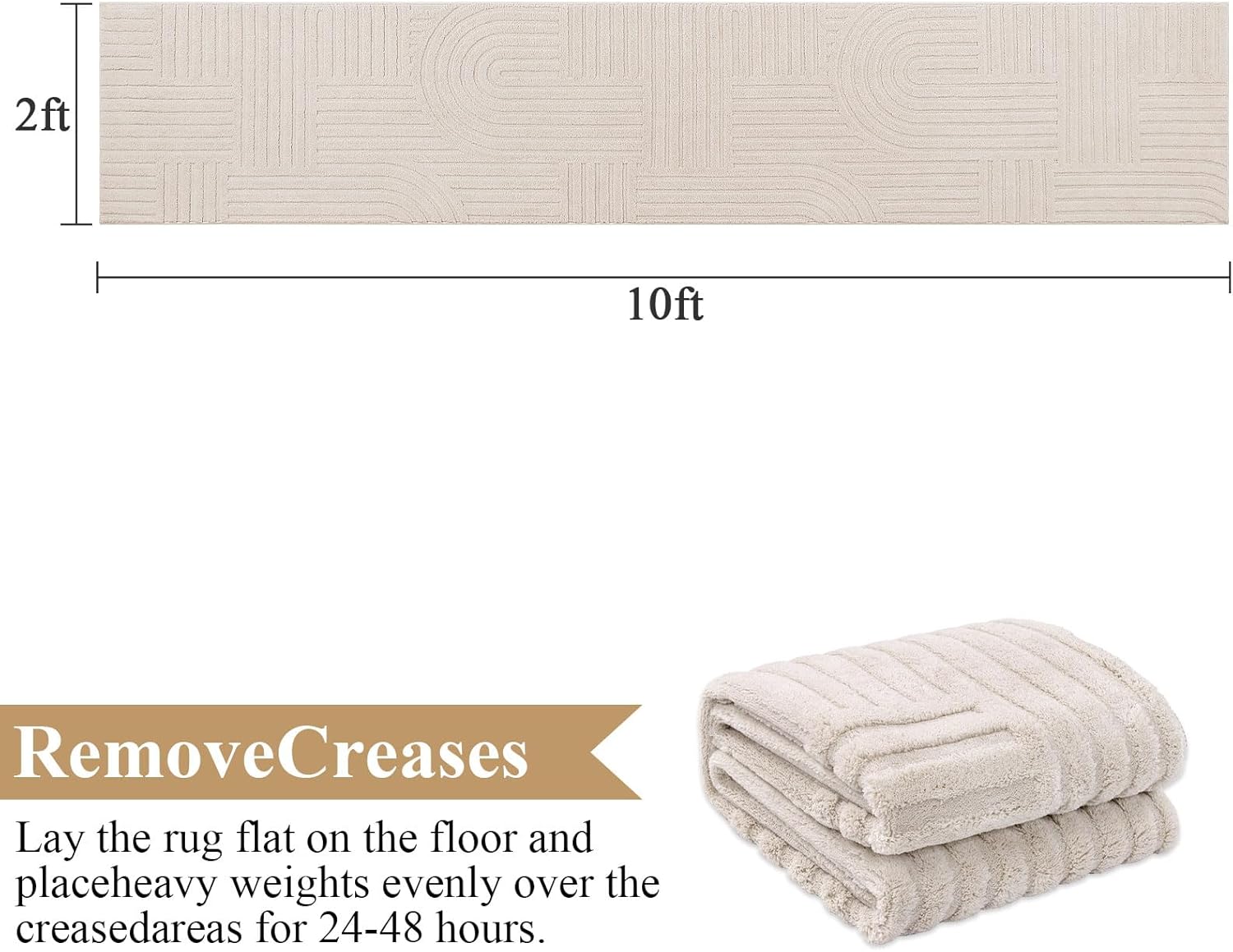SHACOS Soft Cozy Fluffy Arch Pattern High-Low Pile Runner Rugs 2'x10' Non Slip Washable Scandinavian Minimalist Rug Runner Modern Geometric Carpet for Living Room Bedroom Bathroom Hallway, Beige
