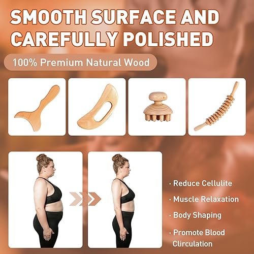 Miniatura 5 de Herramientas de masaje de terapia de madera 4 en 1, herramientas de masaje de terapia de madera para esculpir el cuerpo, kit de maderoterapia de