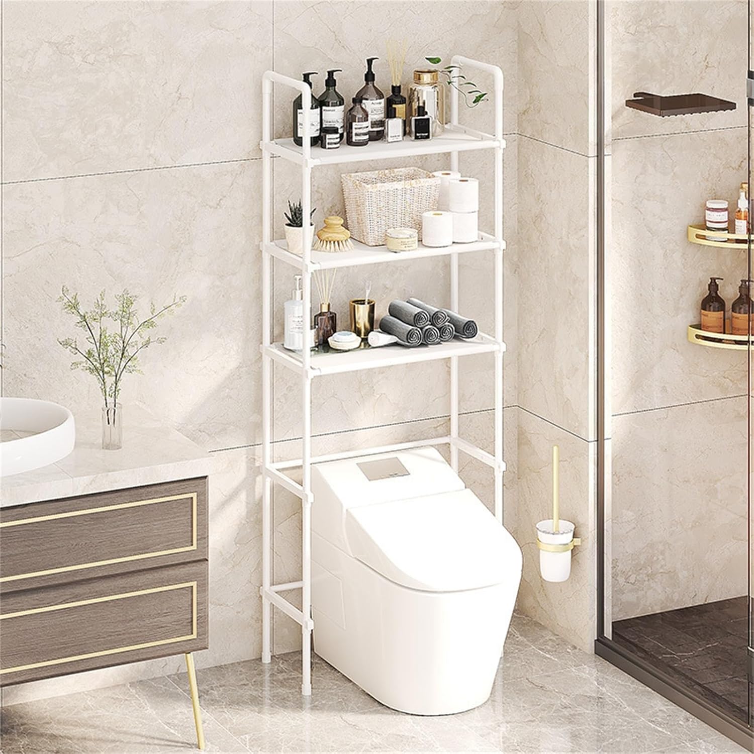 Generic Over The Toilet Storage, 58inch 3-Tier Bathroom Organizers and Storage, Bathroom Storage Shelf, Fit Most Toilets Space-Saving and Easy Assembly (Black), LZ 060503