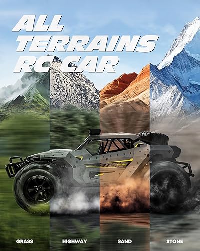 Miniatura 5 de Tecnock Auto de camión a control remoto, 20+ KMH de alta velocidad 4WD, 2.4 GHz antiinterferencias con faros LED duales, camión monstruo recargable,