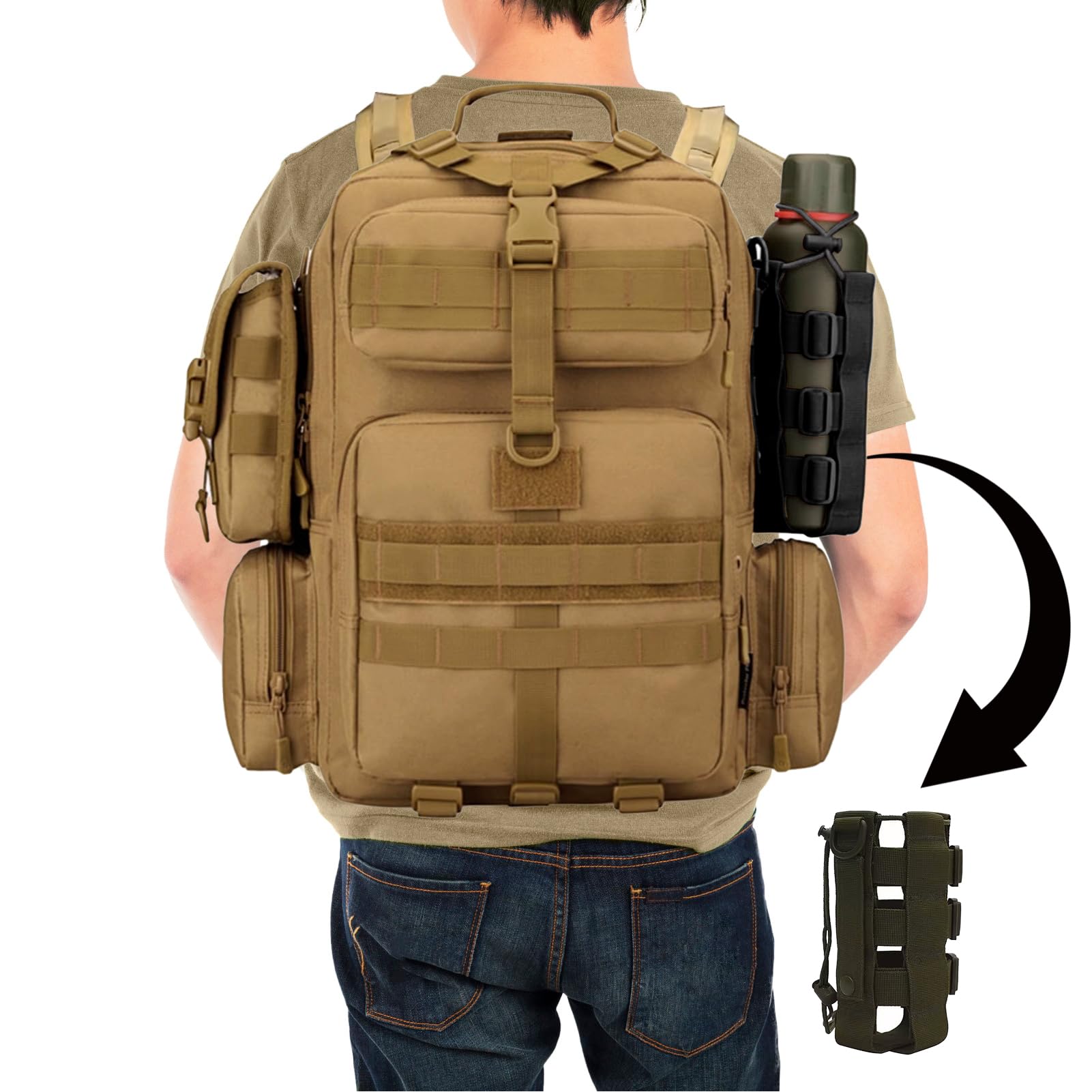 Bolsa Táctica Militar para Botella de Agua al Aire Libre，Soporte Ajustable Impermeable para Correr, Senderismo, Ciclismo, Camping