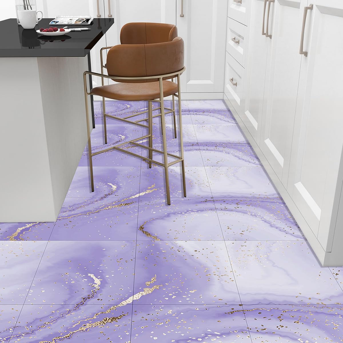 Rysunek na jedwabnym zwoju, Samoprzylepne naklejki na kafelki do kuchni, łazienki, ściany, podłogi, fioletowe, wiele rozmiarów, opakowanie 10 sztuk(10 PC(30x30cm))