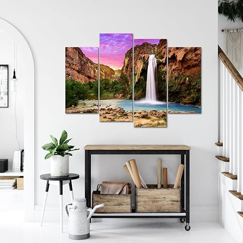 Miniatura 2 de Nachic Wall 4 paneles de arte de pared de cascada de Arizona, Havasu Falls at Sunrise, impresiones en lienzo con imágenes de paisajes de naturaleza