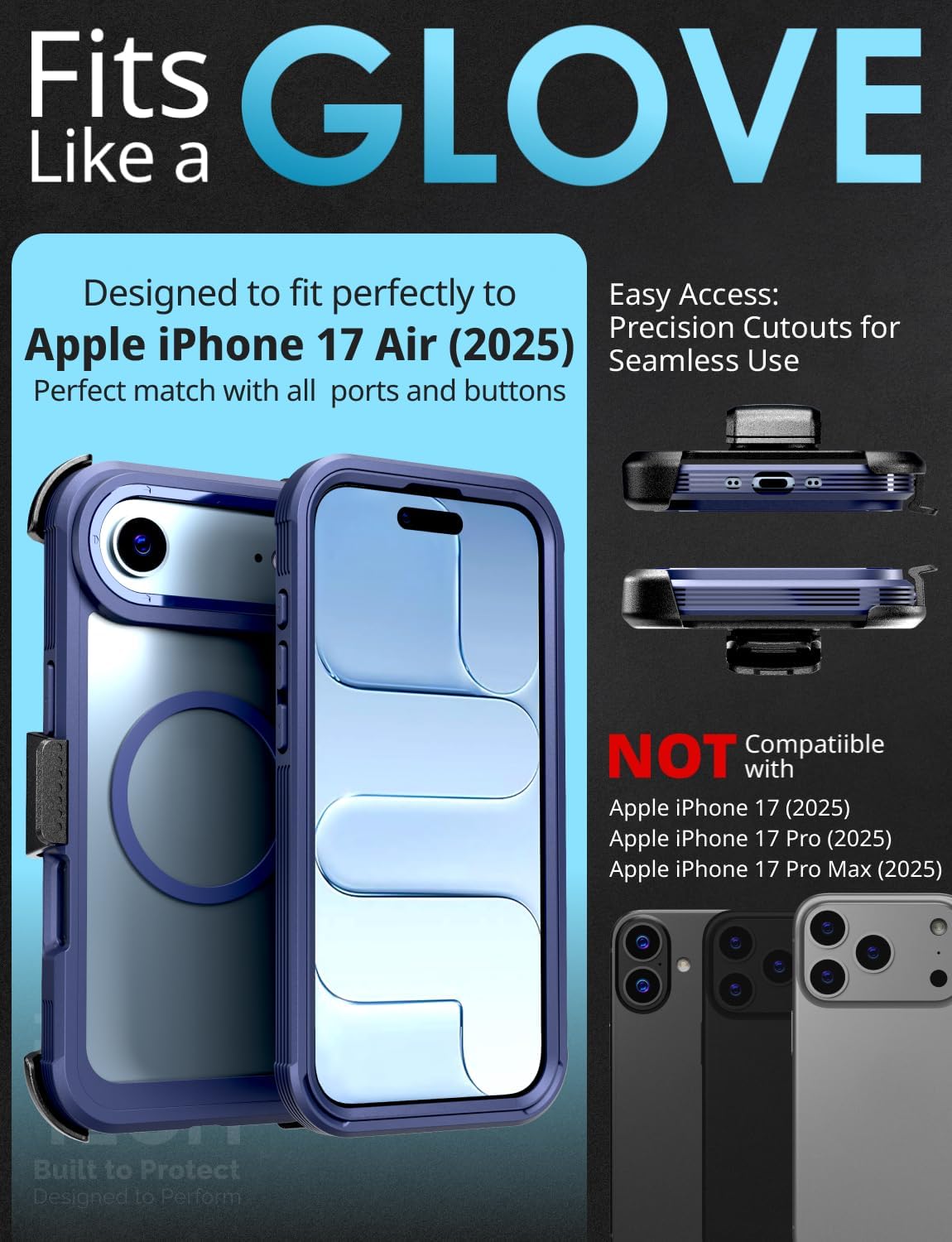 Designed for iPhone 17 Air Case with Belt Clip Holster, Kickstand Slim Cover Compatible with Magsafe Chargers - Phone Case for iPhone 17 Air - Blue - Image 2