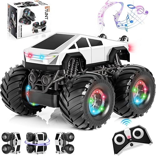 Coche de juguete a control remoto para niños, rotación de 360, auto de acrobacias RC 4WD, juguete de camión monstruo 118 con luz y música, 2.4 GHz,