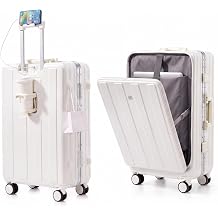 Hand Luggage Suitcase Travel Suitcase Made of ABS + PC, Aluminium Frame Suitcase, Laptop Compartment and TSA Lock, Ideal for Travel and Business Trips, 20 Inches, White, 57 cm x 37,5 cm x 24 cm