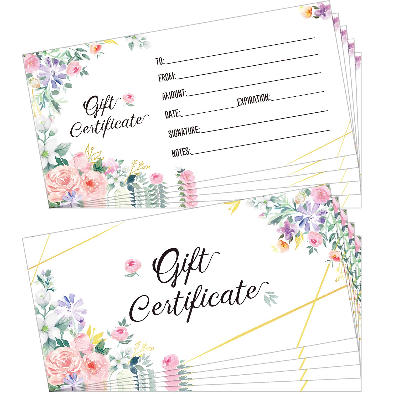 Outus 50 Pcs Blank Gift Certificate for Business Floral Certificate Card 3.5 x 7 Inch Double Sided Custom Voucher Card for Client Business Beauty Spa