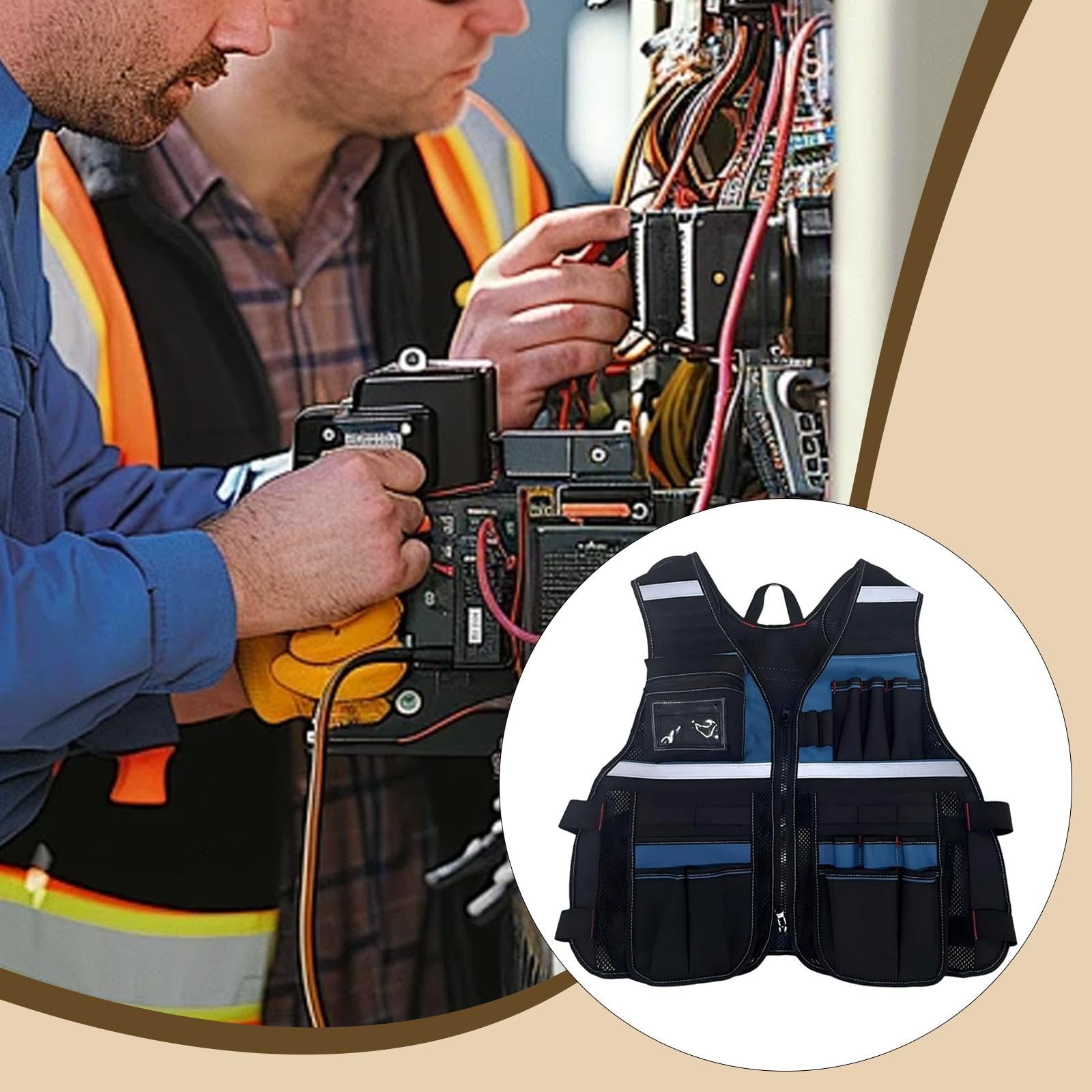 Chaleco de herramientas para electricistas, chaleco de trabajo con múltiples bolsillos para profesionales, diseño duradero para electricistas, carpinteros, fontaneros, ropa de trabajo versátil y