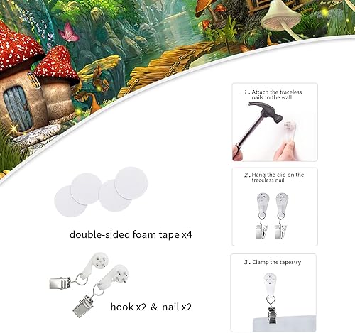 Miniatura 5 de Mocsicka Tapiz de bosque de hadas encantado de cuento de hadas del país de las maravillas de la casa del árbol, hongos, tapiz mágico de primavera