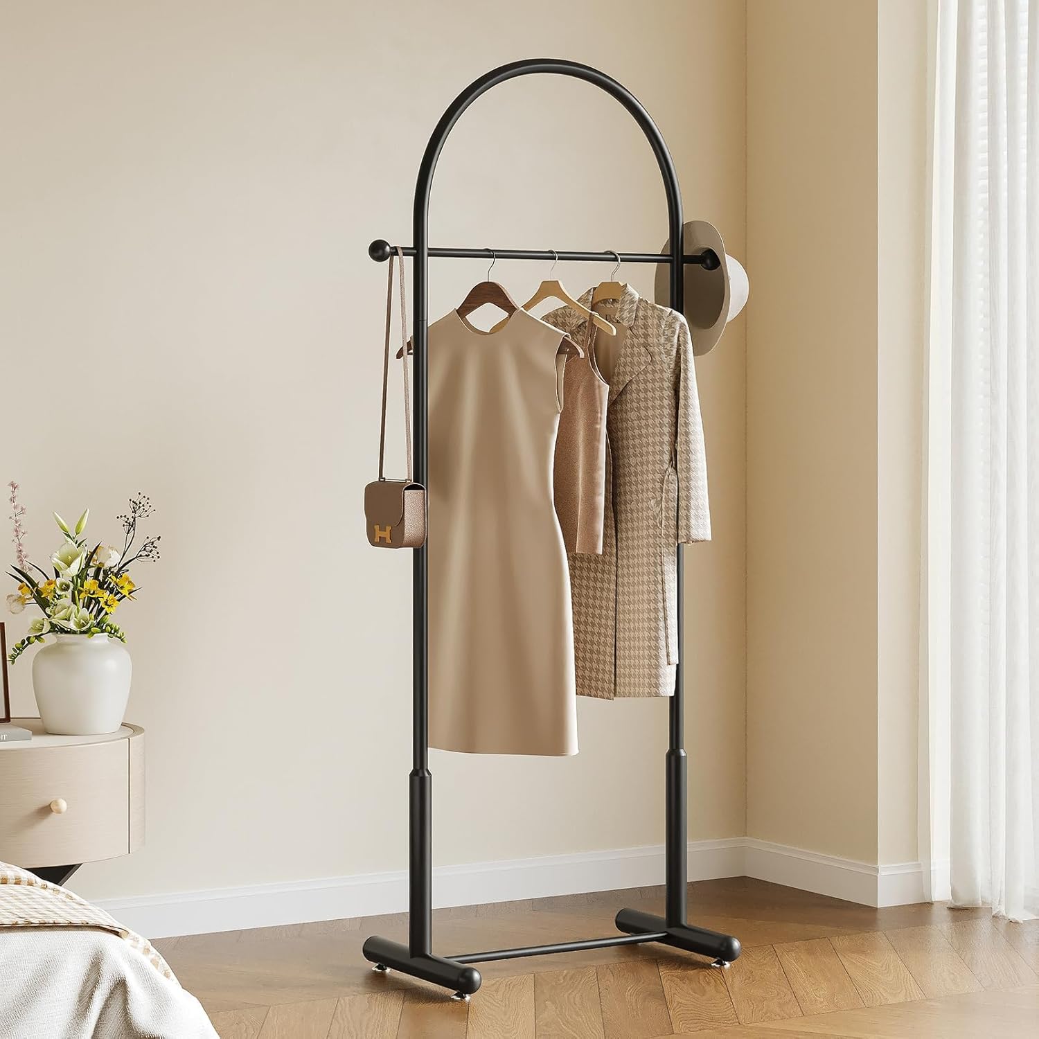 Modern Gold Arch Clothing Rack – Freestanding Metal Garment Rack for Bedroom, Closet, or Boutique Display, Heavy Duty Clothes Organizer with Stylish Design (black)