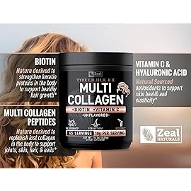 Premium Multi Collagen Peptides Powder (1, 2, 3, 5 & 10) with Protein. Vitamin C, Biotin, Hyaluronic Acid, for Hair Skin and Nails - Marine, Bovine, Chicken & Eggshell (Unflavored, 45 Servings)