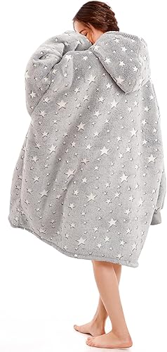 Miniatura 10 de Narecte - Manta con capucha para mujeres y hombres, manta con capucha prémium y de gran tamaño, de sherpa y vellón, con bolsillo gigante para