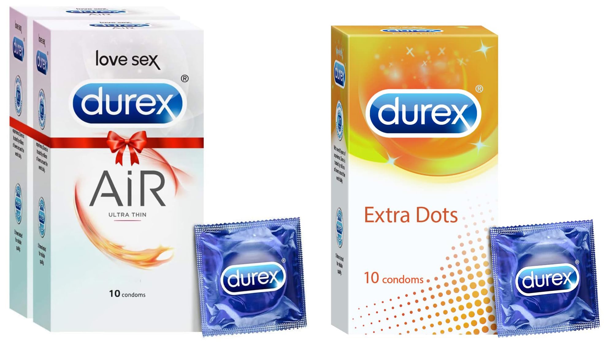 Durex Air Condoms For Men - 10 Count (Pack Of 2) |Suitable For Use With Lubes & Toys & Extra Dotted Condoms For Men - 10 Count-image-28