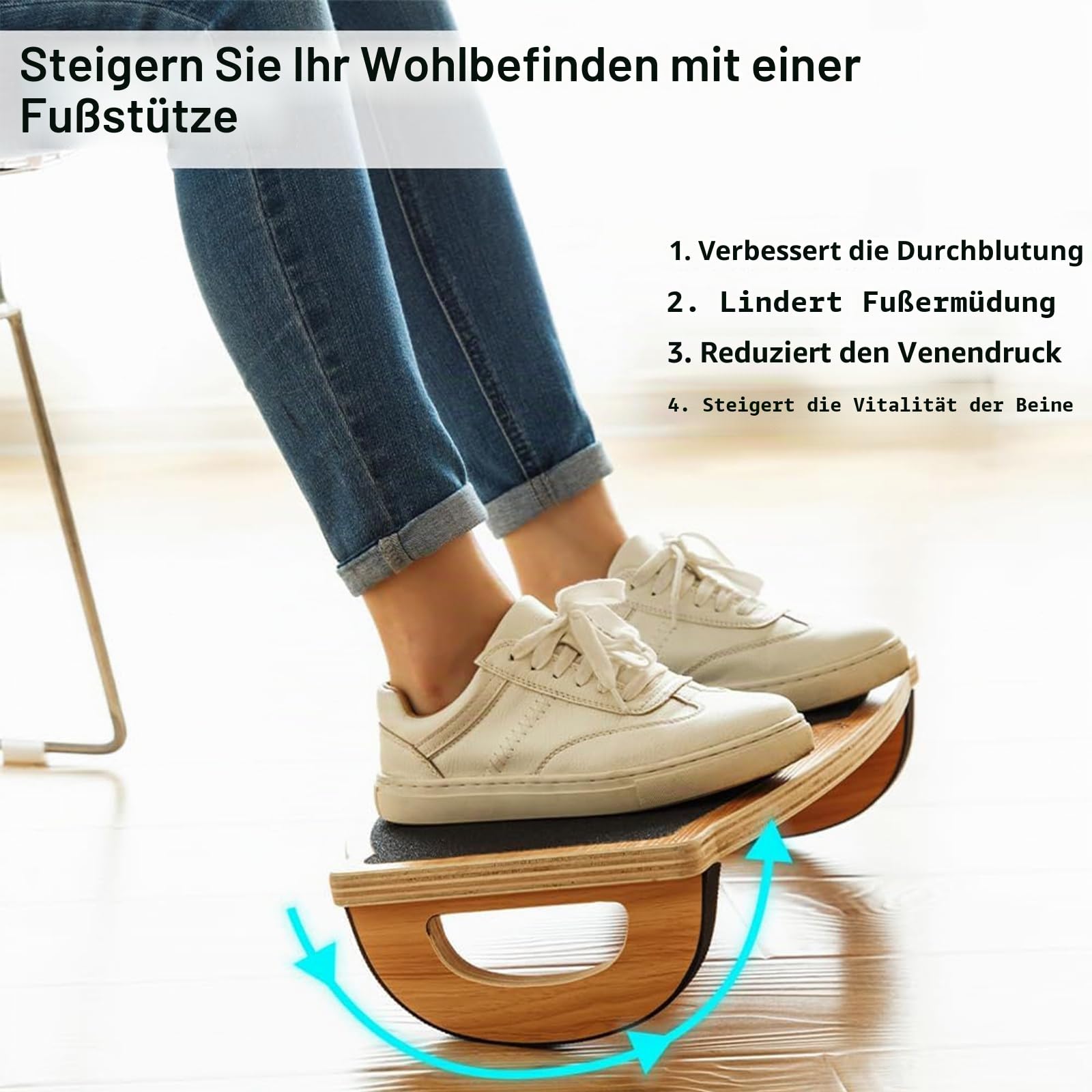 StrongTek Foot Rest Under Desk, Desk Footrest, Rocking Foot Nursing Stool, Rocker Balance Board, Natural Wood, Non-Slip, Ergonomic Pressure Relief for Posture Support, Home, Office Use (18Wx11L)