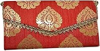 Vista 1 de Desi Favors Sobres decorativos de brocado rojo y naranja Shagun, Eid, Diwali, Navidad, recuerdo de boda, compromiso, fiestas, regalo MoneyCash