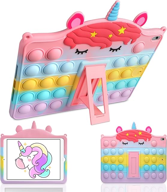 Vunake Pop Push It Bubble Fidget Toys Case for iPad Air 3/iPad Pro 10.5 Inch Case with Kickstand iPad Case for Kids Anti-anxiety Silicone Protective Case Cover for iPad 10.5 Inch 2019/2017-Unicorn