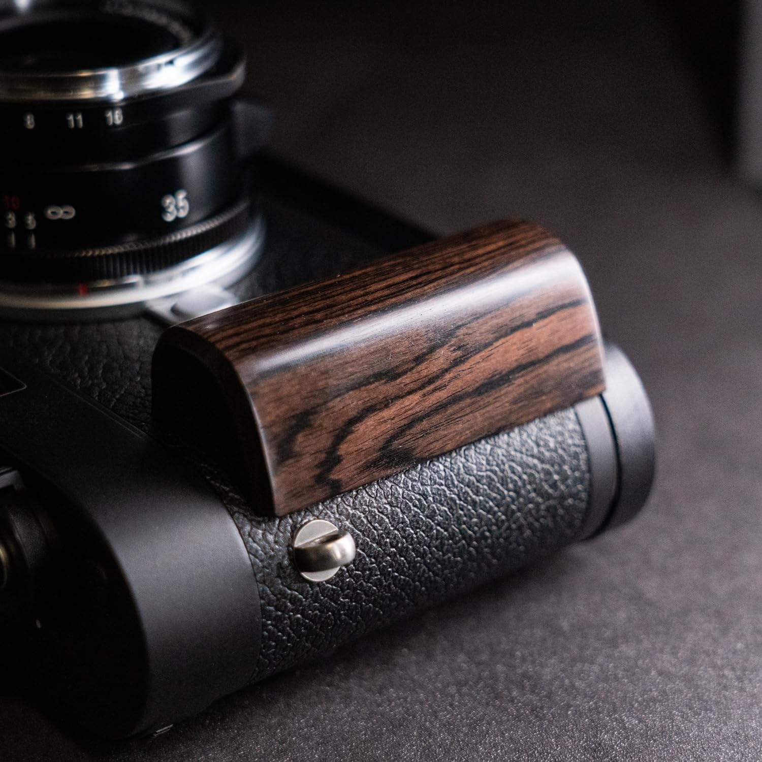 Wooden Wood Hand Grip + Aluminum Alloy Baseplate QR L Handle for M11 M11P M11M Camera (Ebony + Black Base)