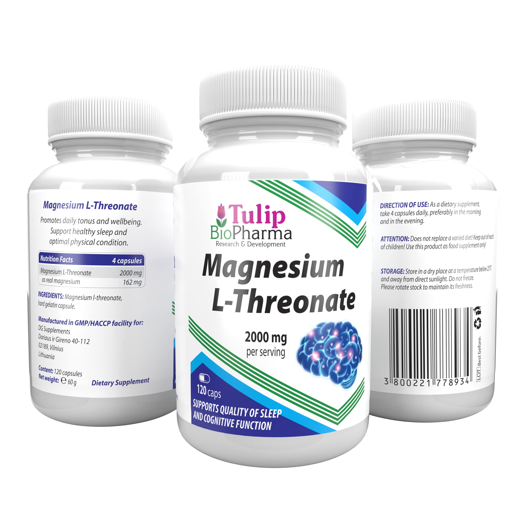 Buy Magnesium LThreonate 2000mg Per Serving 120 Capsules, Certificate