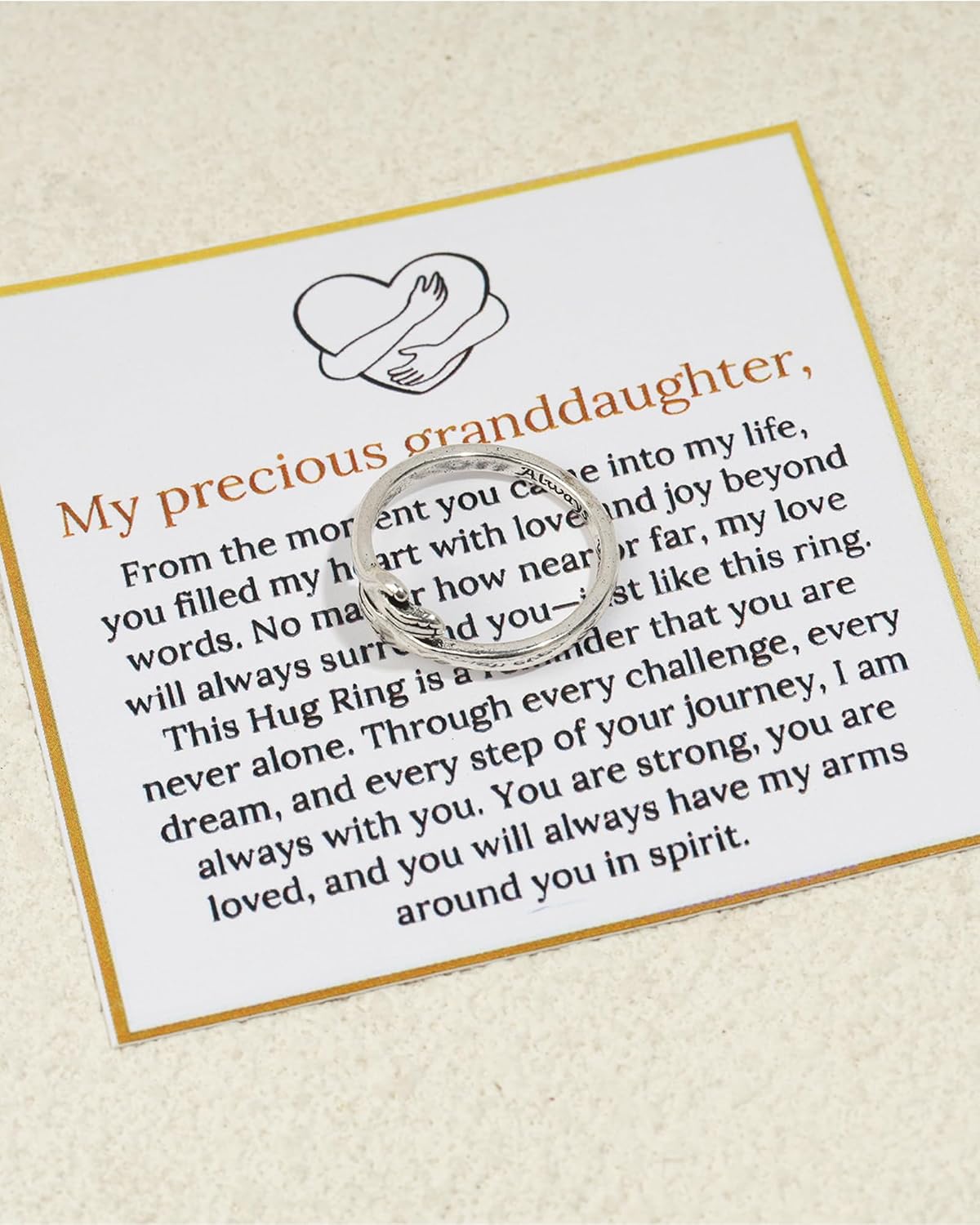 To My Granddaughter Hug Ring Stainless Steel Engraved Always with You Hope Ring Adjustable Inspirational Hug Hope R-ing Jewelry Birthday Family Gifts for Her - Image 6