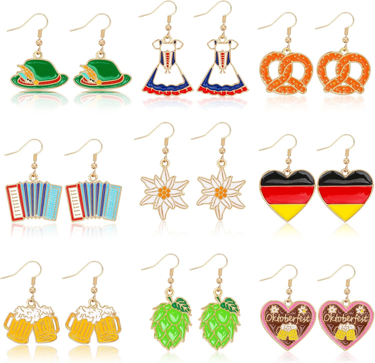 AUGSUN 9 Pairs Oktoberfest Earrings for Women Bavarian Dangle Jewelry