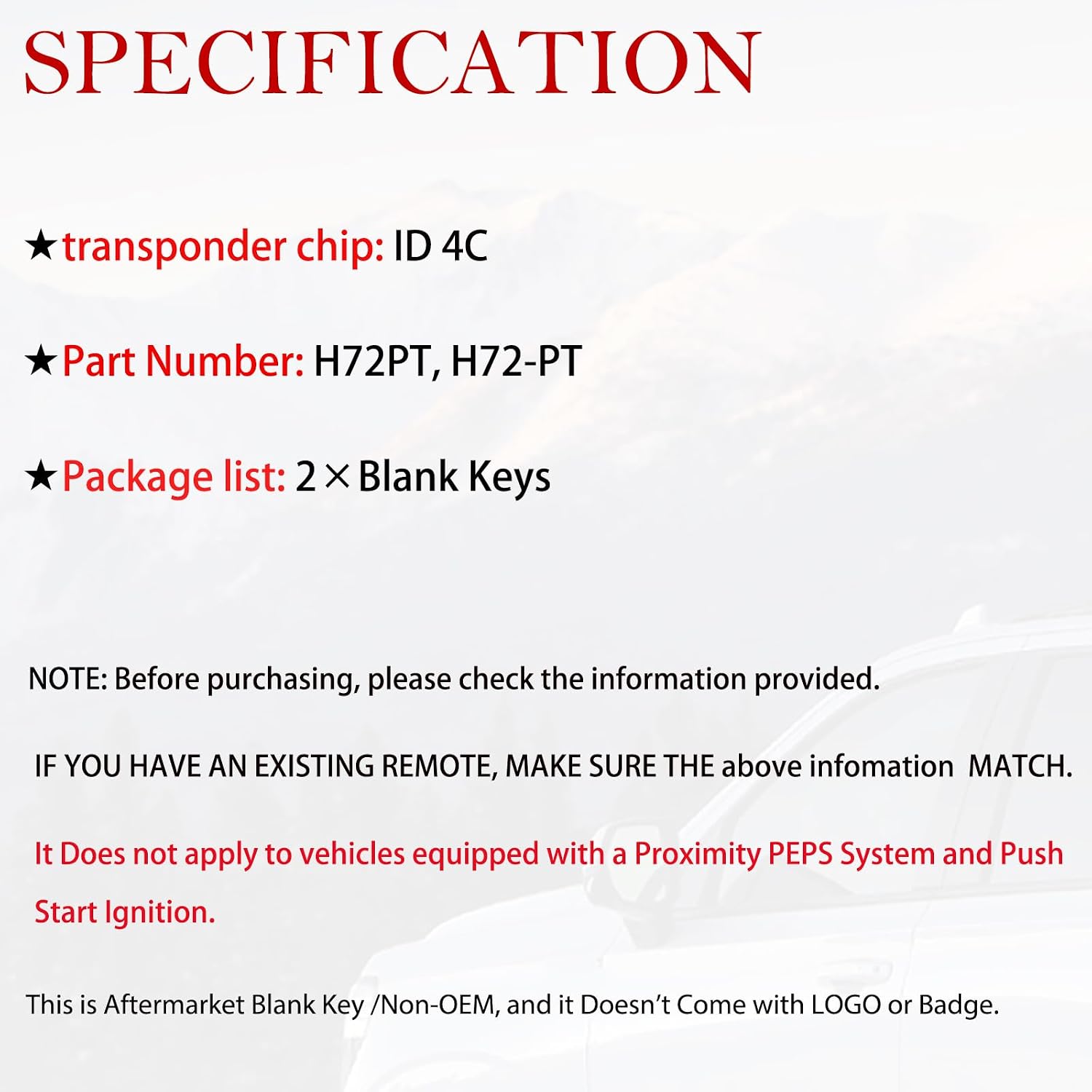 MechanMagic 4C H72-PT Key Replacement Fits for Ford Excursion Expedition Explorer F150 F250 F350 Lincoln Mazda Mercury 1996-2003 Uncut Transponder Ignition Car Key H72 (Set of 2)