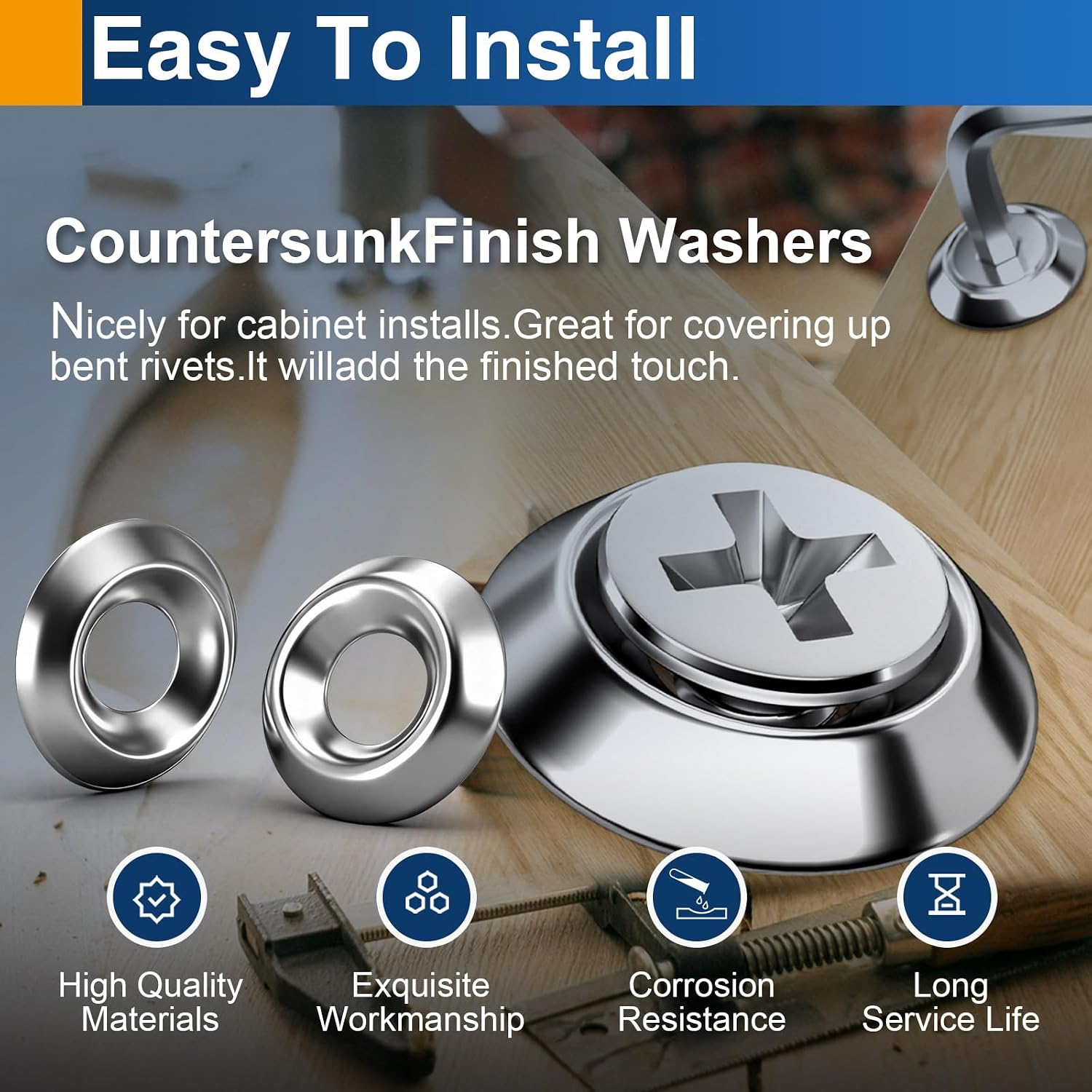 100PCS #8 Countersunk Finish Washers, 304 Stainless Steel Cup Washers