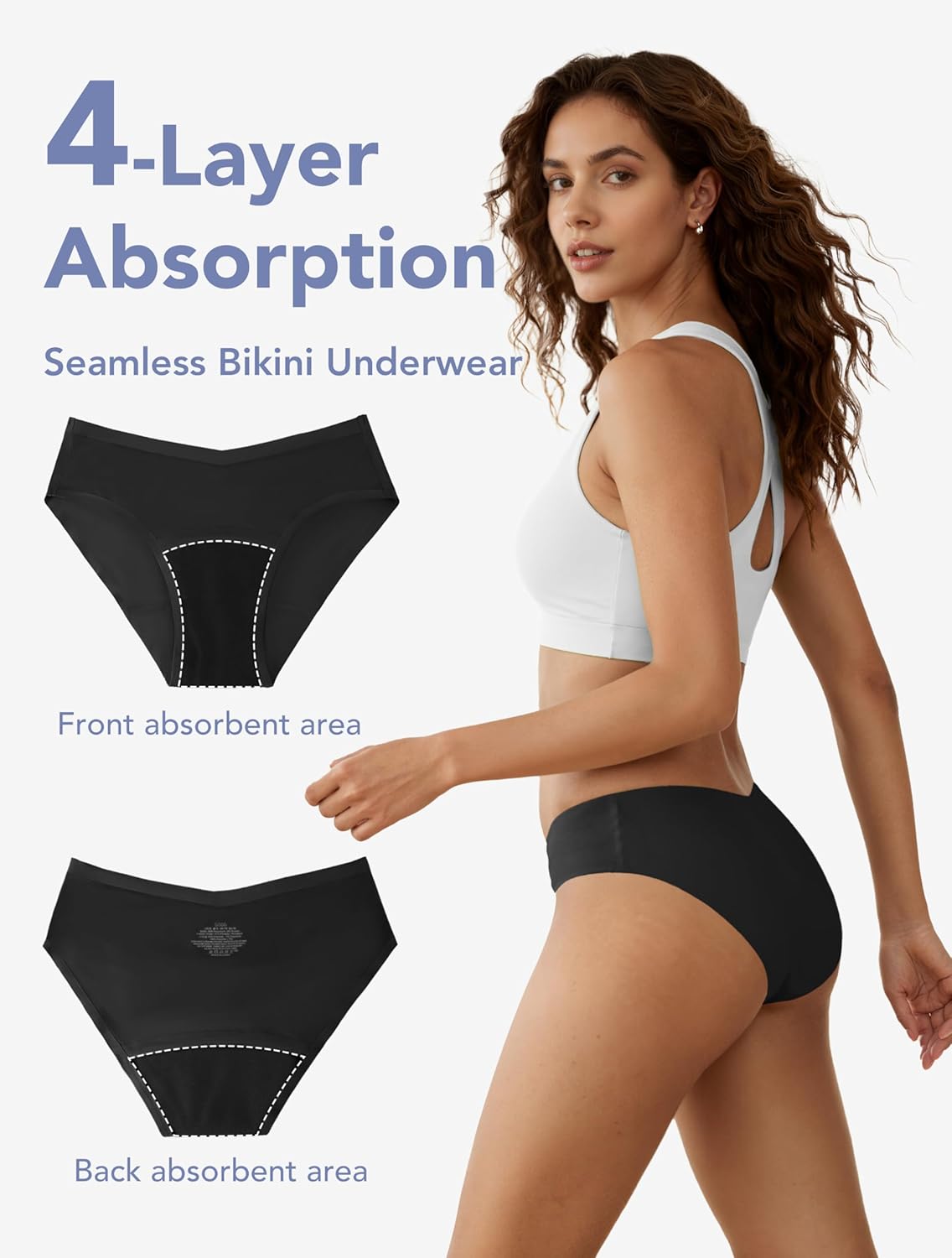 TIICHOO Seamless Period Underwear for Women Regular Absorbency No Show Period Bikini Panties 7 Pack - Image 3