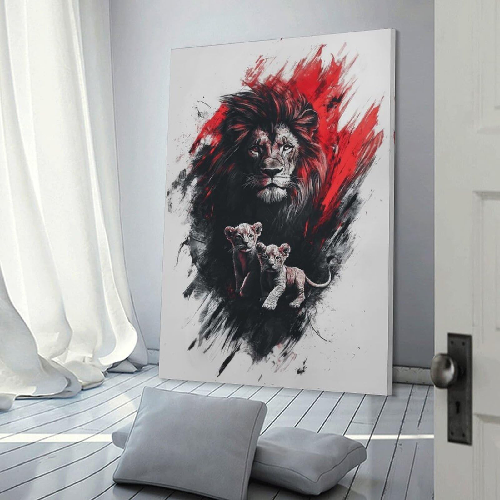 Junmoney Frame-Style-7 Lion Family Portrait Decorative Canvas Print, 20X30inch(50X75cm), For Living Room, Bedroom Or Home Office, Canvas Artwork With Gifting Potential