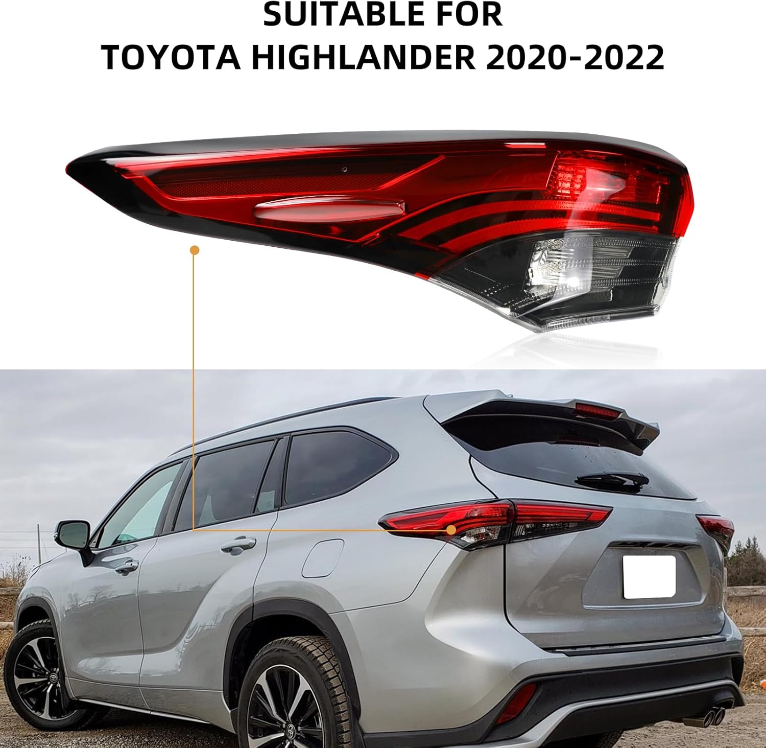 Outer Tail Light Assembly Compatible with 2020 2021 2022 Toyota Highlander Rear Lamp Brake Taillights Replacement Bulbs not Included (Left Driver Side)