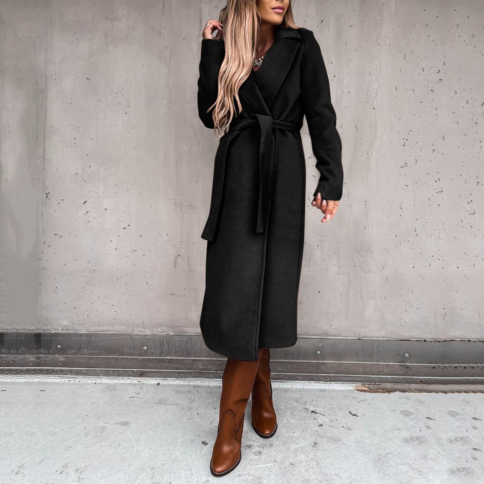 Generico Cappotto Lungo In Lana Da Donna Cappotti Invernali Lunghi Oversize Caldo Trench In Misto Lana Classico Cappotto con Revers A Lancia Elegante Capospalla Da Lavoro