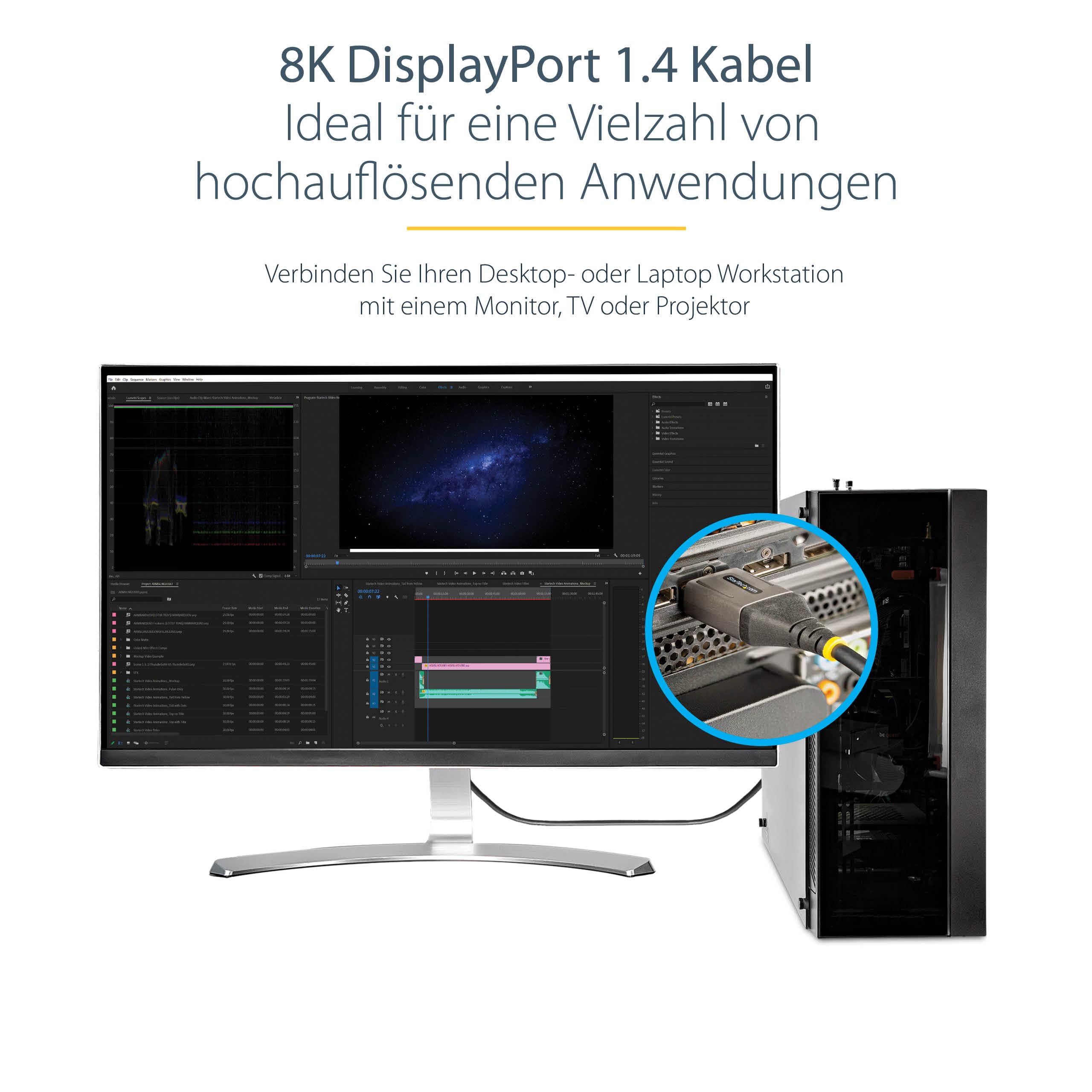 StarTech 4m VESA DisplayPort 1.4 Kabel, 8K 60Hz HDR10 MST, Schwarz | DP Monitorkabel, 4K 120Hz, Stecker auf Stecker, Verriegelung, Vergoldet, DP 1.4