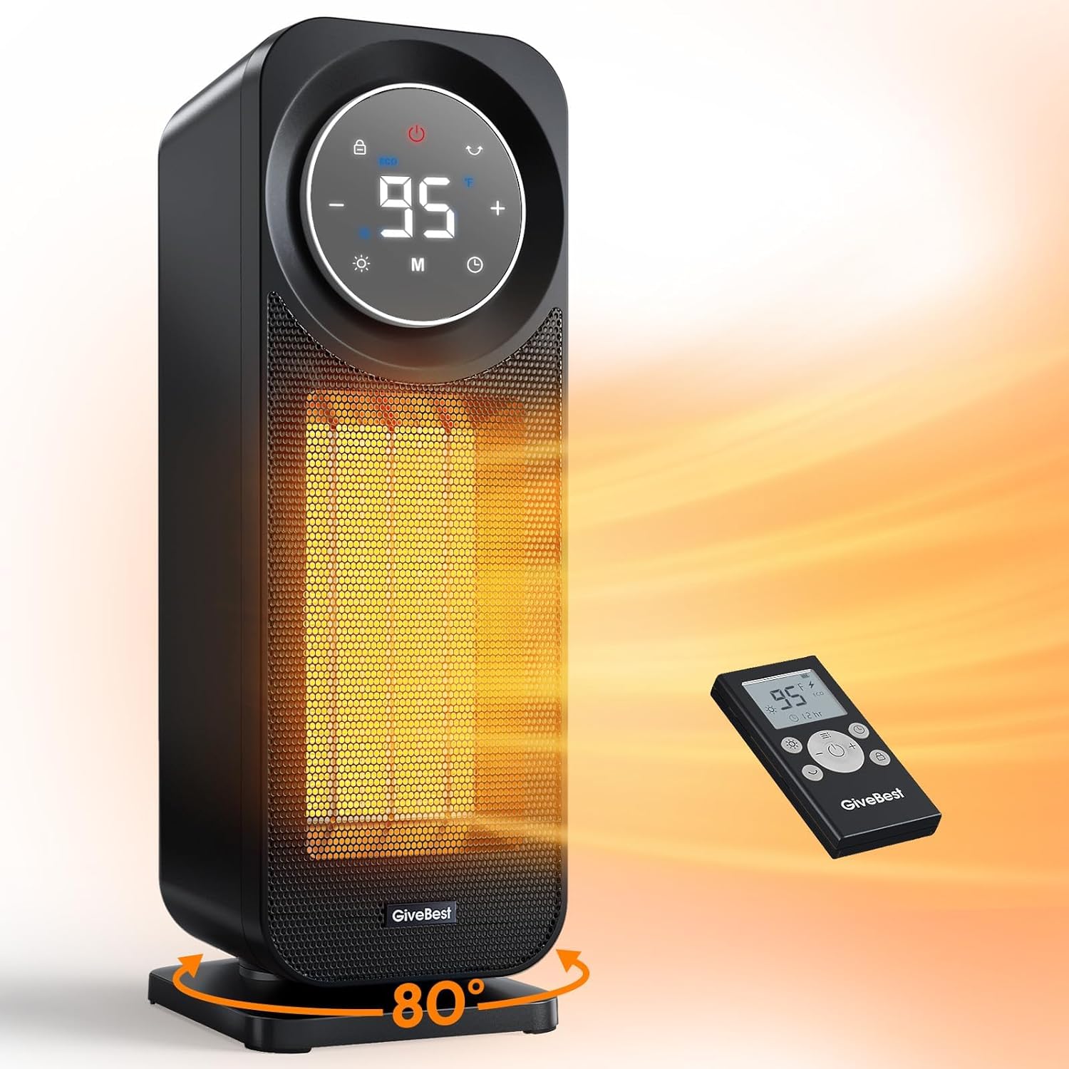 Givebest Touch Panel Space Heaters for Indoor Use 1500W Fast Heating Electric Heater with Remote 5 Modes Quiet