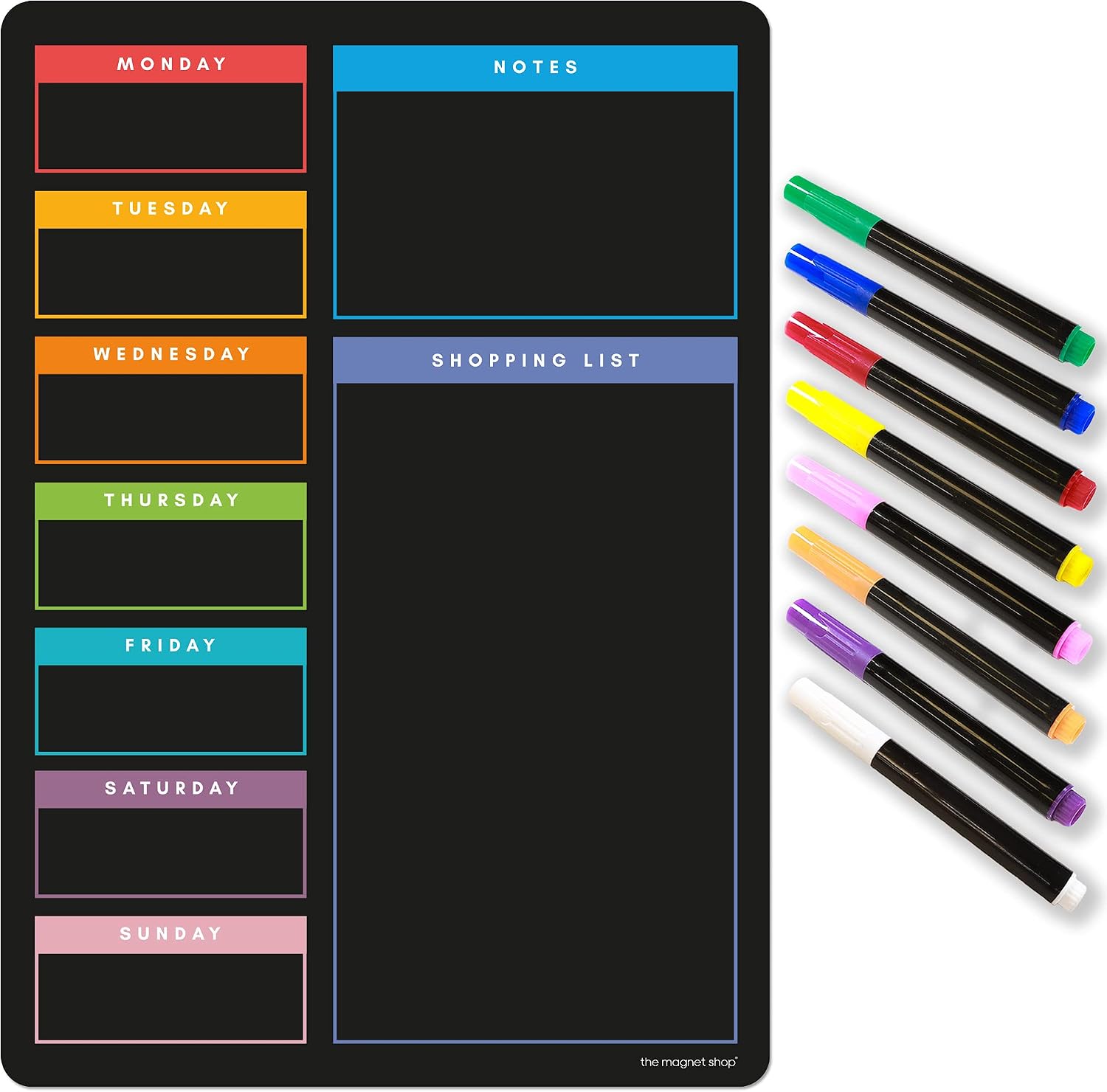 TMS A3 / A4 Multi-Coloured Magnetic Weekly Planner/Memo Board/Calendar, Whiteboard, Shopping List and Meal Planner